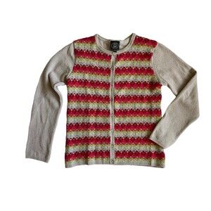 Vintage Laura Ashley Lambswool‎ Heritage Cardigan Size M Argyle Cottagecore UK
